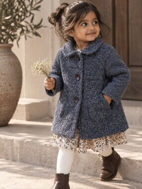 Zara Baby Toddler Blue Wool Blend Tweed Pea Coat Jacket 18-24M